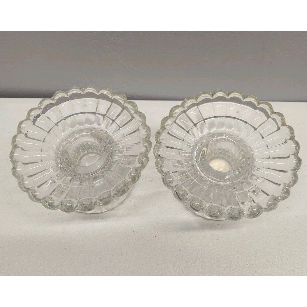 PartyLite Set 2 Clear Glass Pedestal Candle Holders Pillar Votive Taper Tealight - Picture 3 of 7